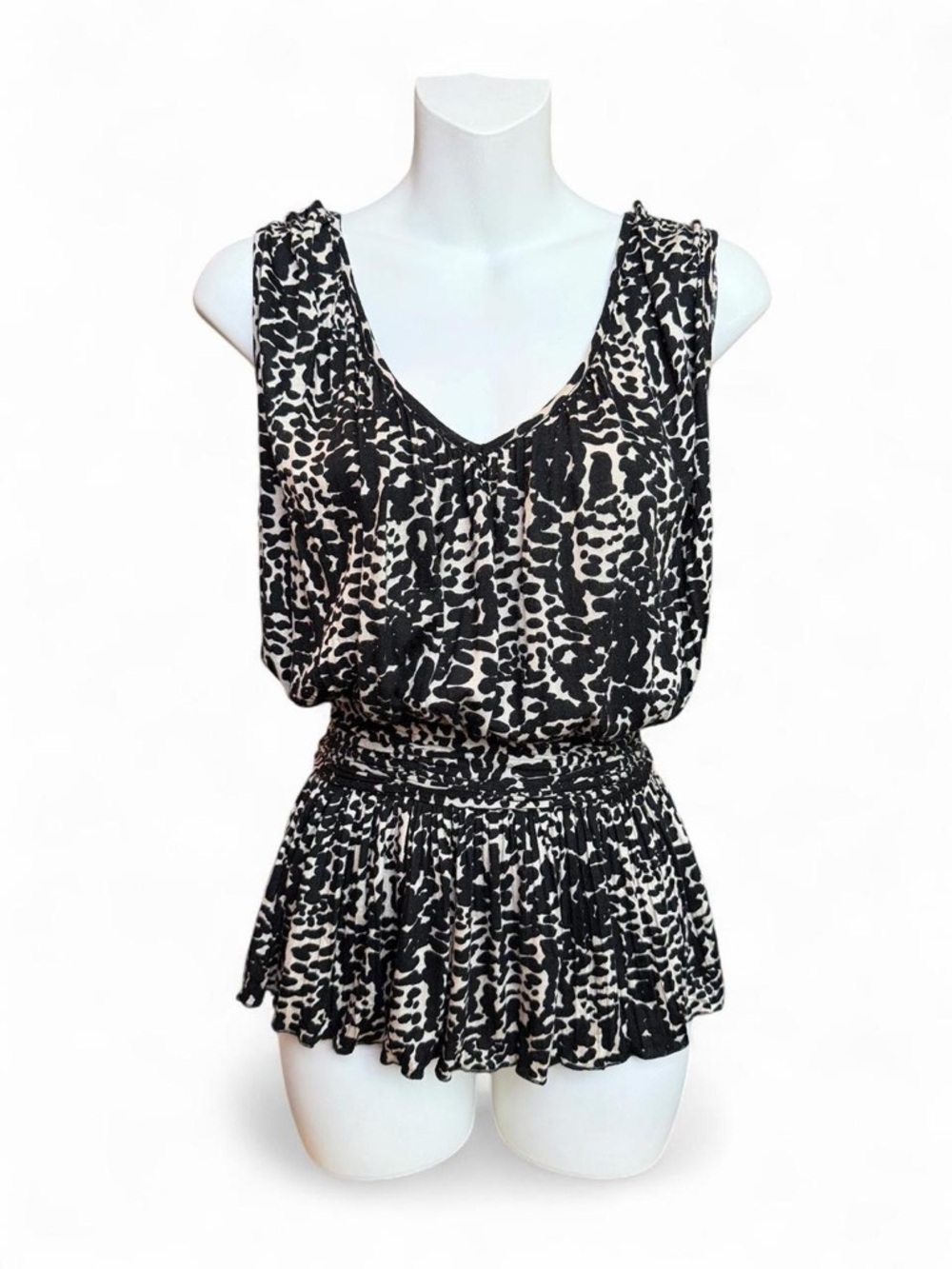 Banana Republic Black and Cream Animal Print Sleeveless Blouse